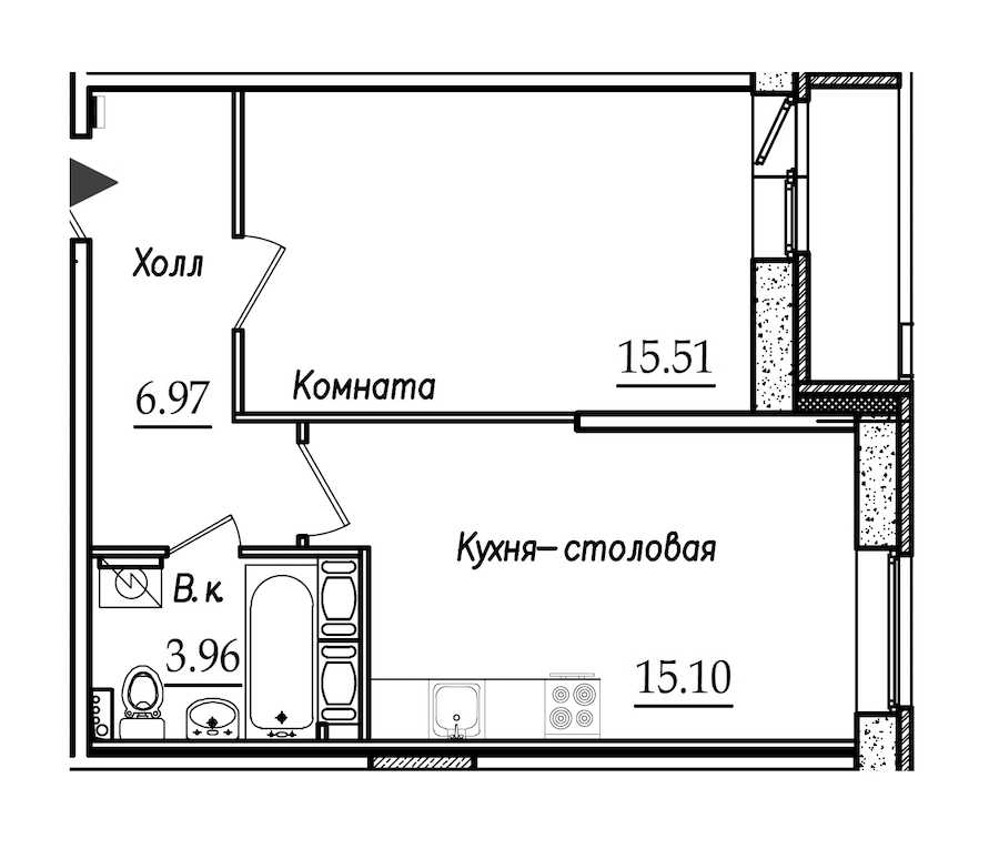 Однокомнатная квартира в СПб Реновация: площадь 42.8 м2 , этаж: 6 – купить в Санкт-Петербурге